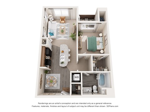 Floor plan for 1 bed, 1 bath, 824 sqft